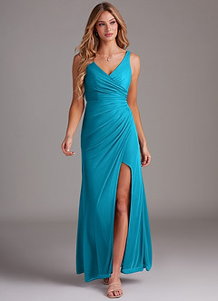 Azazie Leandra Abiti da Damigella Abito Sirena in Maglia con Scollo a V a Pieghe Giada image5