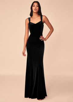 Azazie Lanessa Bridesmaid Dresses Black Mermaid V-Neck Keyhole Back Velvet Dress image1
