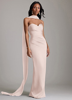 Azazie Sonora Vestidos de damas de honor Vestido de Rosa Rubor de Satén Elástico de Corte Recto con Sin tirantes image9