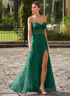 Lacefloral Green Silk-like Satin Prom Dress image4