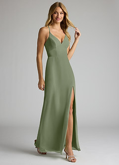 Azazie Becca Final Sale Dark Navy Sheath V-Neck Chiffon Dress image2