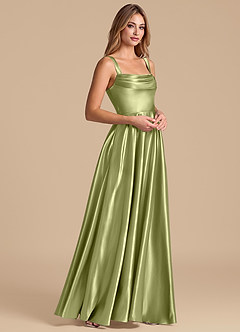 Azazie Shaude Robes de demoiselle d'honneur Robe Trapèze en Satiné métallisé Plissée Pistache image4