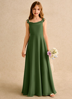 Azazie Puppy Girls Formal Flower Girl Dresses Olive A-Line Pleated Chiffon Dress image5