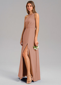Azazie Phaedra Jurken voor bruidsmeisjes Jurk van Chiffon met A-Lijn One-Shoulder Champagne Roos image5