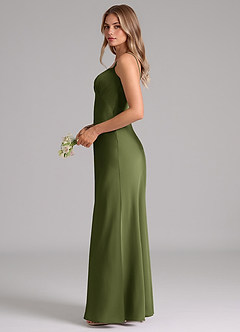 Azazie Suttona Bridesmaid Dresses Olive A-Line Pleated Stretch Satin Dress image5
