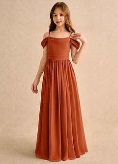 Azazie Shia Girls Formal Blumenmädchenkleider A-Linie Schulterfrei Chiffon Kleid Gebranntes Orange image3