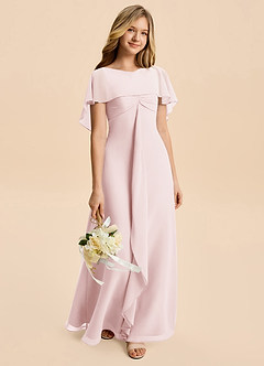 Azazie Selena Junior Blushing Pink A-Line Ruched Chiffon Dress image5