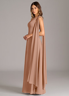 Azazie Tella Jurken voor bruidsmeisjes Jurk van Chiffon met A-Lijn One-Shoulder Champagne Roos image5