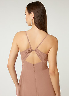 Azazie Minie At-home Try On Dresses Agave A-Line Bow Chiffon Dress image7