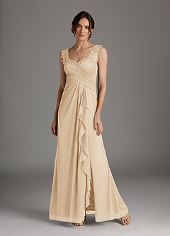 Azazie Edelin Mother of the Bride Dresses Champagne A-Line Sweetheart Neckline Pleated Mesh Dress image4