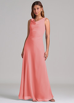 Azazie Nerine Brudtärnklänningar Klä av A-Linje i Chiffong Plisserad Korall image3