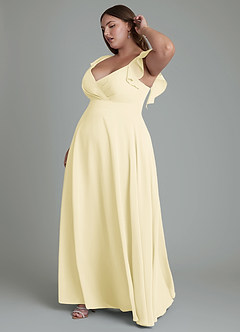 Azazie Leilani Bridesmaid Dresses Lemon Sorbet A-Line Pleated Chiffon Dress image10
