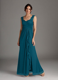 Azazie Edelin Abiti per la Madre della Sposa Abito A-Line in Maglia Scollo a Cuore Plissettato Blu Inchiostro image4