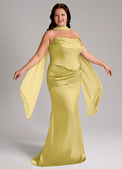 Azazie Sorrel Vestidos de damas de honor Vestido de Canario de Satén Elástico de Corte Sirena Convertible con Sin tirantes image10