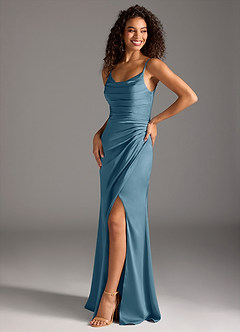 Azazie Deandra Robes de demoiselle d'honneur Robe Sirène en Satin extensible Plissée Bermude image1