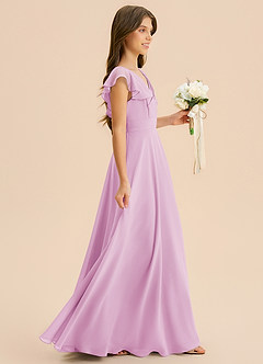 Azazie Anysa Junior Candy Pink A-Line Ruched Chiffon Dress image4