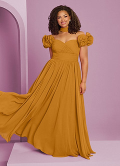Barbie ♥ Azazie Bridesmaid Dresses Butterscotch A-Line Off the Shoulder Chiffon Convertible Dress image10