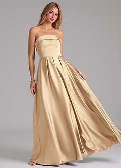 Azazie Lucienne Bridesmaid Dresses Champagne A-Line Strapless Stretch Satin Convertible Dress image8