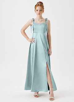 Azazie Rosey Junior A-Linie Herzausschnitt Metallischer Satin Kleid Nebel image5