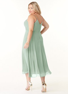 Azazie Clarissa Bridesmaid Dresses Agave A-Line V-Neck Chiffon Dress image10