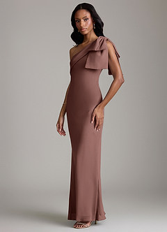 Azazie Yuanna Bridesmaid Dresses Espresso Mermaid One Shoulder Chiffon Dress image5