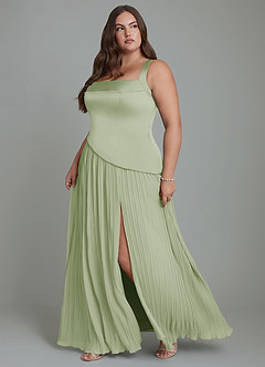 Azazie Stephanie Bridesmaid Dresses Dusty Sage A-Line Pleated Stretch Satin Dress image11