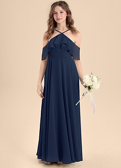 Azazie Tessabelle Junior Dark Navy A-Line Off the Shoulder Chiffon Dress image4