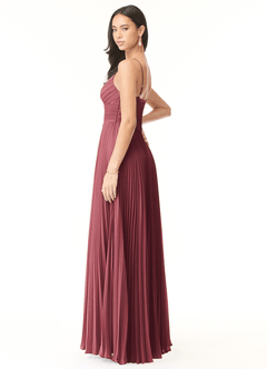 Azazie Vini Bridesmaid Dresses Merlot A-Line V-Neck Pleated Chiffon Dress image4