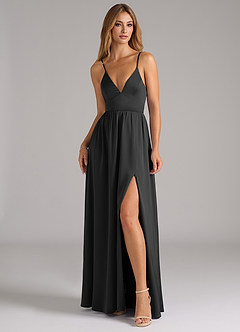 Azazie Aaida Bridesmaid Dresses Black A-Line Corset Stretch Satin Dress image4