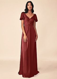 Azazie Soren Bridesmaid Dresses Terracotta A-Line Pleated Stretch Satin Dress image1