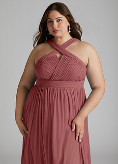 Azazie Hillian Bridesmaid Dresses Amethyst A-Line Halter Pleated Mesh Dress image13