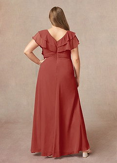 Azazie Snapdragon Mère de la mariée Robes Robe Trapèze en Mousseline de soie Col en V froncé Terracotta image7
