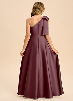 Azazie Penguin Junior Sangria A-Line Bow Stretch Satin Dress image2