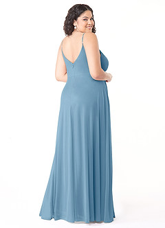Azazie Evalin Robes de demoiselle d'honneur Robe Trapèze en Maille Col V plissé Acier Bleuté image10