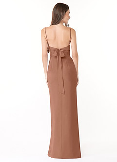 Azazie Mai Robes de demoiselle d'honneur Robe Fourreau en Mousseline de soie Plissée Bronze image4