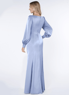 Azazie Raye Bridesmaid Dresses Ice Mermaid Long Sleeve Stretch Satin Dress image4