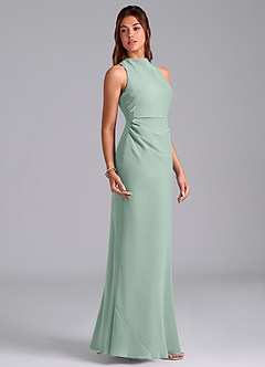 Azazie Evadne Bridesmaid Dresses Agave Sheath Pleated Chiffon Dress image4
