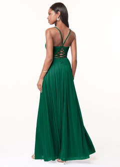 Azazie Marsol Bridesmaid Dresses Emerald A-Line Corset Mesh Dress image2