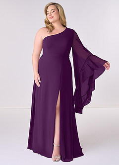 Barbie ♥ Azazie Bridesmaid Dresses Grape A-Line Long Sleeve Chiffon Dress image7