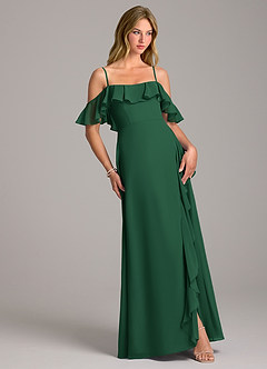 Azazie Aubrie Vestidos de damas de honor Vestido de Verde Oscuro de Gasa de Corte en A con Vestidos sin tirantes image5