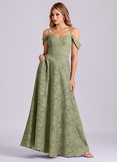 Azazie Marley Final Sale Pistachio A-Line Off the Shoulder Floral Burnout Convertible Dress image4