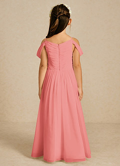 Azazie Chelle Blumenmädchenkleider A-Linie Plissee Chiffon Kleid Koralle image2