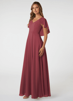 Azazie Jamie Robes de demoiselle d'honneur Robe Trapèze en Mousseline de soie Merlot image3