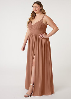 Azazie Chanel Robes de demoiselle d'honneur Robe Trapèze en Mousseline de soie Plissée Bronze image10
