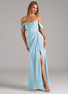 Azazie Johana Bridesmaid Dresses Sky Blue Mermaid Off the Shoulder Stretch Satin Convertible Dress image1