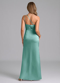 Azazie Eren Bridesmaid Dresses Aqua Mermaid One Shoulder Stretch Satin Dress image2