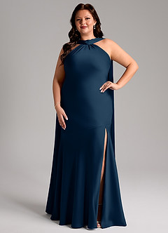 Azazie Kinsley Bridesmaid Dresses Dark Navy Mermaid Side Slit Stretch Satin Dress image8