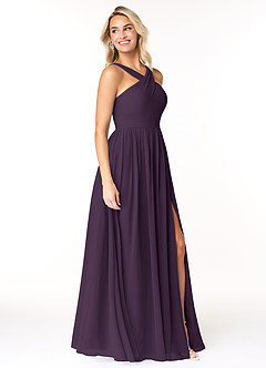 Azazie Elvira Bridesmaid Dresses Plum A-Line Pleated Chiffon Dress image4