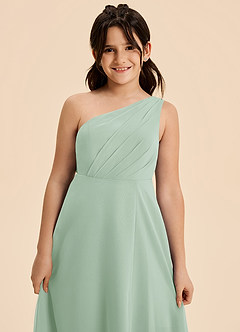Azazie Phaedra Junior Agave A-Line Pleated Chiffon Dress image5