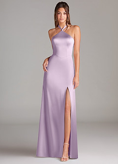 Azazie Elliana Robes de demoiselle d'honneur Robe Trapèze en Satin extensible Fente Latérale Frostiges Flieder image4